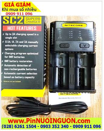 Máy sạc pin Nitecore SC2 _sạc được 1-2 pin _Đo dung lượng PIN _có màn hình LCD _tự tắt nguồn khi sạc đầy pin